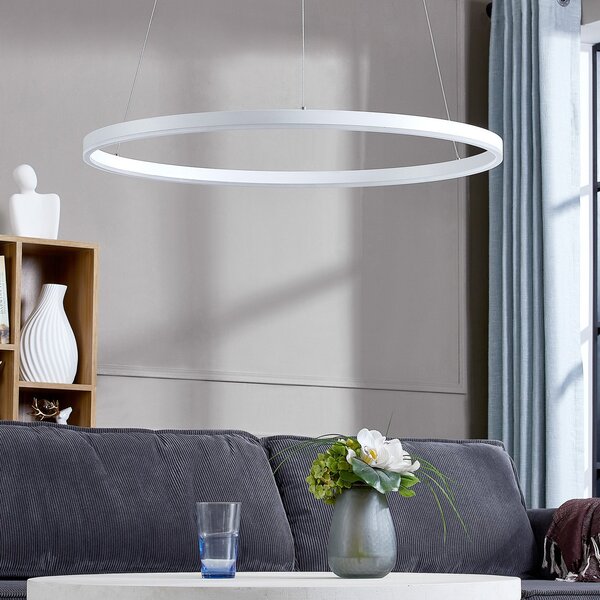 Arcchio Albiona LED viseća svjetiljka, bijela, 1 prsten, Ø 80 cm, prigušiva, Bijela, Kuhinja, Metal