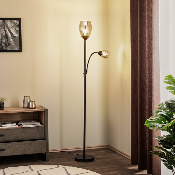 Lindby Irmino podna lampa sa sjenilima od dimljenog stakla, Crno, Dnevni boravak/blagovaonica, Metal