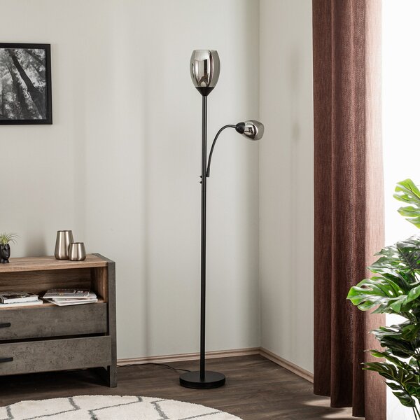 Lindby Irmino podna lampa sa sjenilima od dimljenog stakla, Crno, Dnevni boravak/blagovaonica, Metal