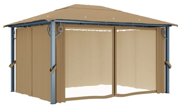 Sjenica sa zastorom 400 x 300 cm smeđe-siva aluminijska - Tupe / 400 x 300 cm