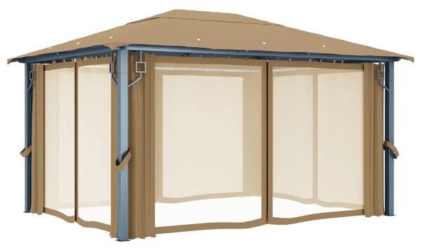 Sjenica sa zastorom 400 x 300 cm smeđe-siva aluminijska - Tupe / 400 x 300 cm