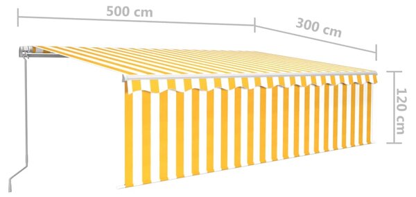 Tenda na ručno uvlačenje s roletom 5 x 3 m žuto-bijela - Žuta / 5 x 3 m