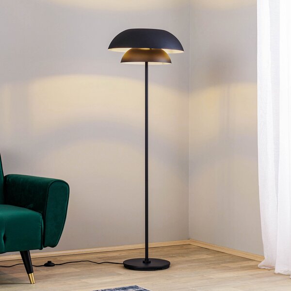 Lucande podna lampa Kellina, 151 cm, crna, metal, E27, Crno, Dnevni boravak/blagovaonica, Metal