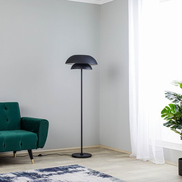 Lucande podna lampa Kellina, 151 cm, crna, metal, E27, Crno, Dnevni boravak/blagovaonica, Metal
