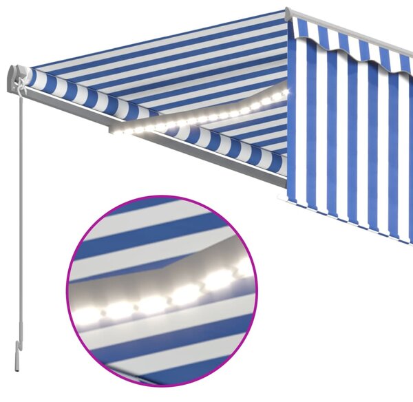 Tenda na ručno uvlačenje s roletom LED 4 x 3 m plavo-bijela - Plava / 4 x 3 m