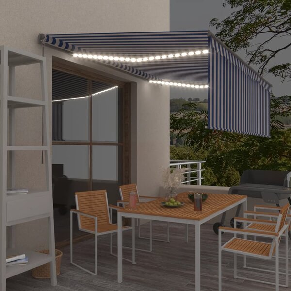 Tenda na ručno uvlačenje s roletom LED 4 x 3 m plavo-bijela - Plava / 4 x 3 m