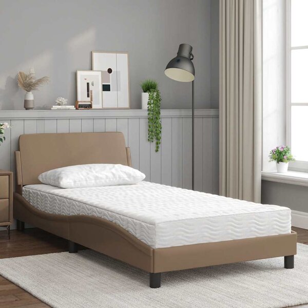 Krevet s madracem Dover boja cappuccina 100 x 200 cm od umjetne kože - Smeđa / 100 x 200 cm