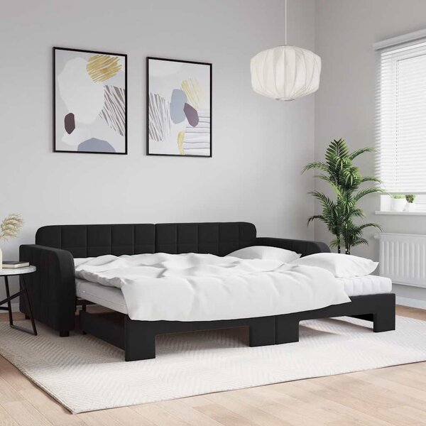 Dnevni krevet na razvlačenje s madracima crni 90x200 cm baršun - Crna / 90 x 200 cm