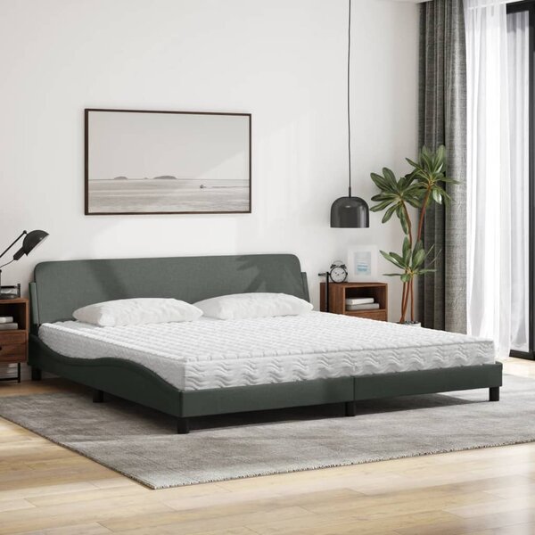 Krevet s madracem Dover tamnosivi 200 x 200 cm od tkanine - Siva / 200 x 200 cm