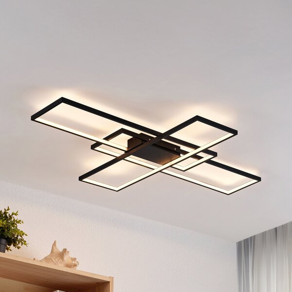 Lindby LED stropna svjetiljka Tetson, crna, metalna, prigušiva, prigušiva, Crno, Dnevni boravak/blagovaonica, Metal