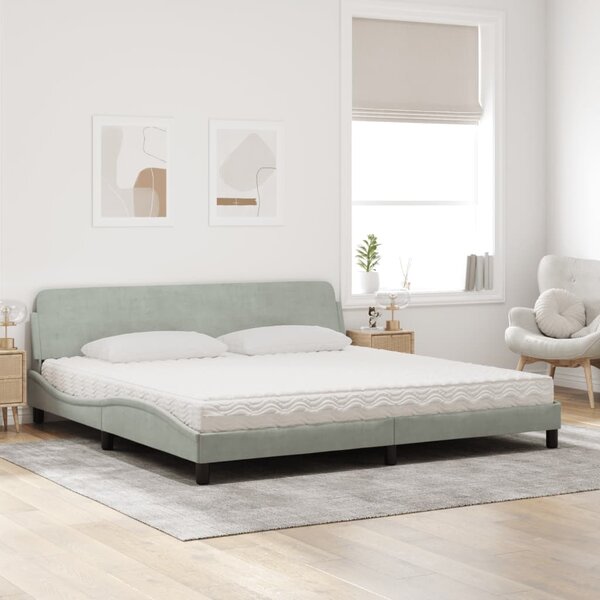Krevet s madracem Dover svjetlosivi 200x200 cm baršunasti - Siva / 200 x 200 cm