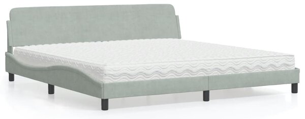 Krevet s madracem Dover svjetlosivi 200x200 cm baršunasti - Siva / 200 x 200 cm