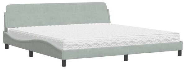Krevet s madracem Dover svjetlosivi 200x200 cm baršunasti - Siva / 200 x 200 cm