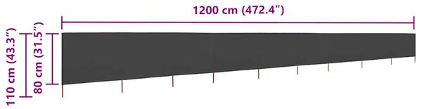 Vjetrobran s 9 panela od tkanine 1200 x 80 cm antracit - Antracitno siva / 1200 x 80 cm