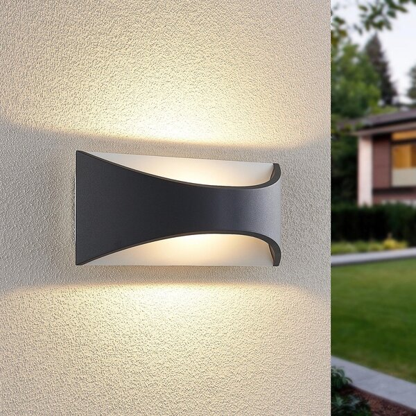 Lindby LED zidna svjetiljka Mathea, 30 cm, antracit, aluminij, IP65, Crno, Metal