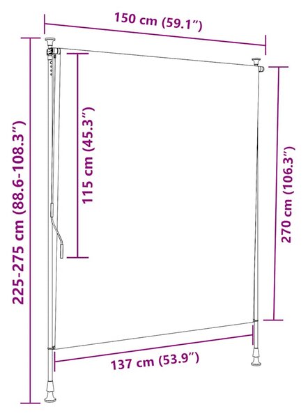 Vanjska roleta plavo-bijela 150 x 270 cm od tkanine i čelika - Plava / 150 x 270 cm