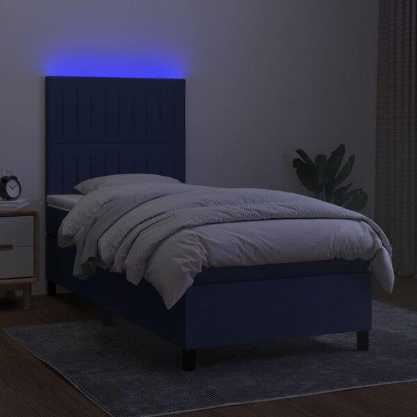 Krevet box spring s madracem LED plavi 90x190 cm od tkanine - Plava / 90 x 190 cm