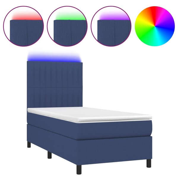 Krevet box spring s madracem LED plavi 90x190 cm od tkanine - Plava / 90 x 190 cm