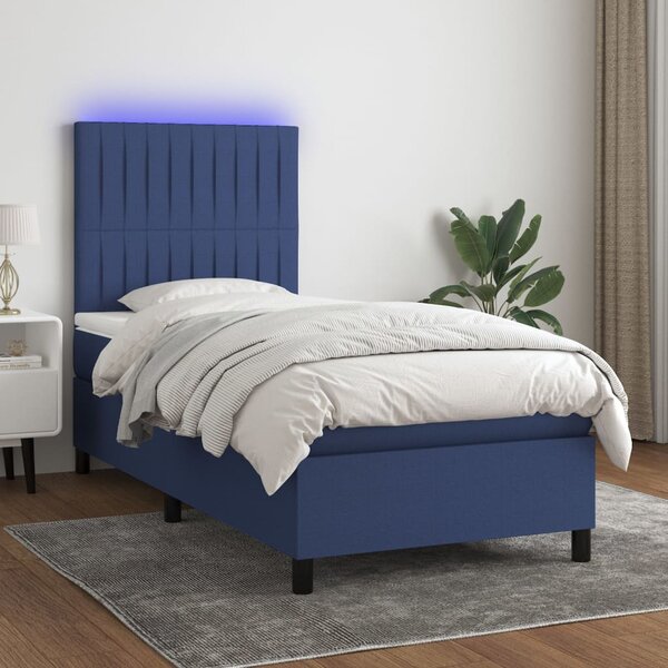 Krevet box spring s madracem LED plavi 90x190 cm od tkanine - Plava / 90 x 190 cm