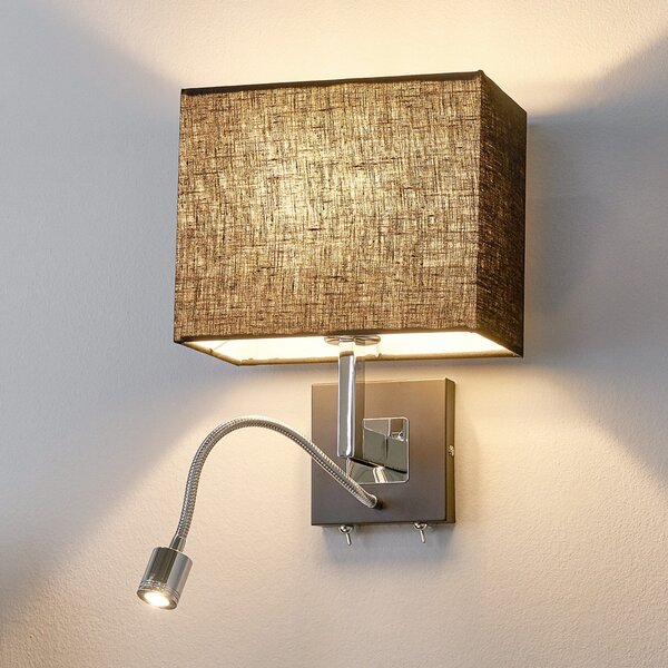 Lucande zidna lampa Rebekka, 31 cm, crna, LED ruka za čitanje, prigušiva, Crno, Dnevni boravak/blagovaonica, Tkanina / tekstil