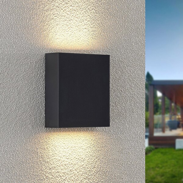Lindby LED vanjska zidna svjetiljka Ugar, 13cm, antracit, gore/dolje, Crno, Plastika, Zidna utičnica iznad/dolje