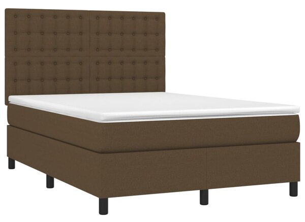 Krevet box spring s madracem LED tamnosmeđi 140x190 cm tkanina - Smeđa / 140 x 190 cm