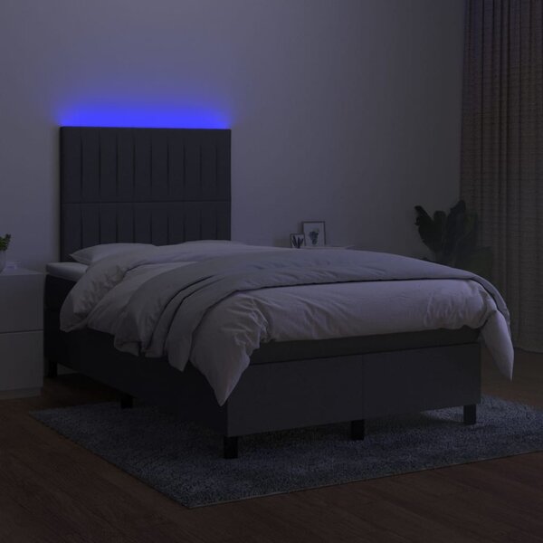 Krevet box spring s madracem LED tamnosivi 120 x 200 cm tkanina - Siva / 120 x 200 cm
