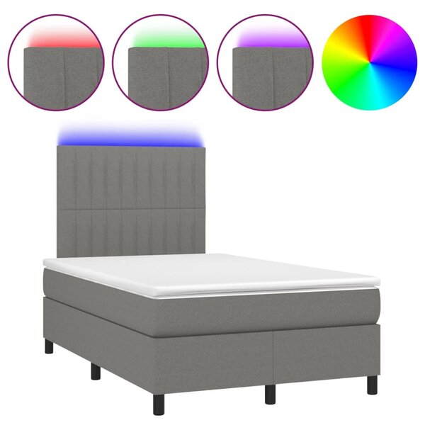Krevet box spring s madracem LED tamnosivi 120 x 200 cm tkanina - Siva / 120 x 200 cm