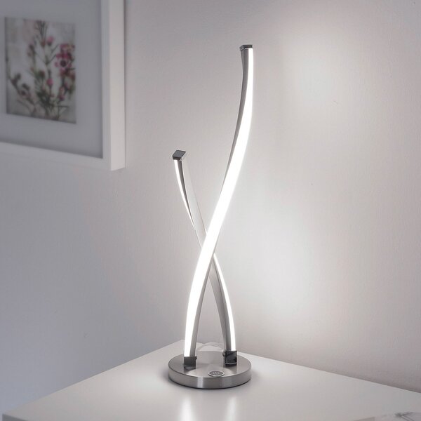 Paul Neuhaus LED stolna lampa Polina, srebrna, metalna, prigušljiva, prigušiva, Metalik, Dnevni boravak/blagovaonica, Metal
