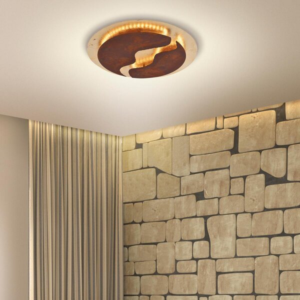 Paul Neuhaus Nevis LED stropna svjetiljka, okrugla, Ø 50 cm, smeđe-zlatna, prigušiva, Smeđa / hrđa, Dnevni boravak/blagovaonica, Metal