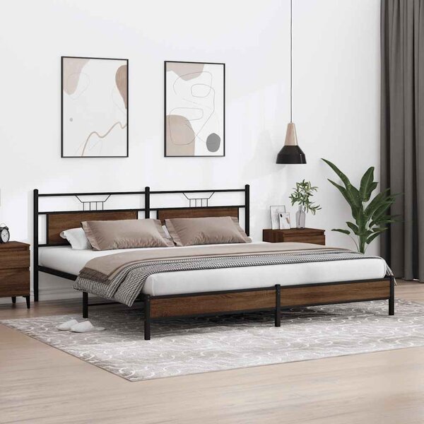 Metalni okvir kreveta bez madraca smeđa boja hrasta 193x201 cm - Smeđa / 193 x 201 cm