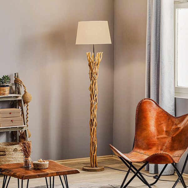 ONLI Agar podna lampa s platnenim sjenilom i drvenim elementom, Bež, Dnevni boravak/blagovaonica, Tkanina / tekstil