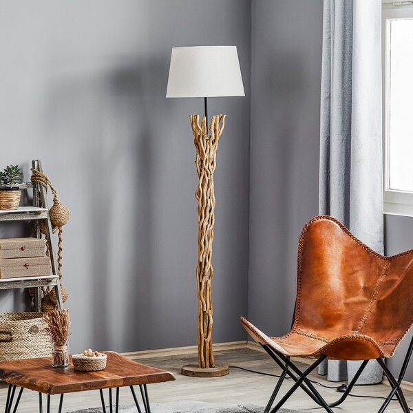 ONLI Agar podna lampa s platnenim sjenilom i drvenim elementom, Bež, Dnevni boravak/blagovaonica, Tkanina / tekstil