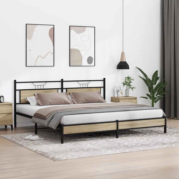 Metalni okvir kreveta bez madraca boja hrasta sonome 193x201 cm - Smeđa / 193 x 201 cm