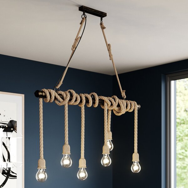 Lindby visilica Hajo, 100 cm, šest žarulja, uže, prigušiva, Bež, Dnevni boravak/blagovaonica, Metal