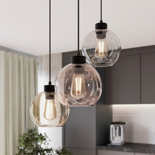 TK Lighting Viseća svjetiljka Cubus, Ø 50 cm, 3 žarulje, prozirna/medeno smeđa, staklo, prigušiva, Višebojno, Dnevni boravak/blagovaonica, Staklo
