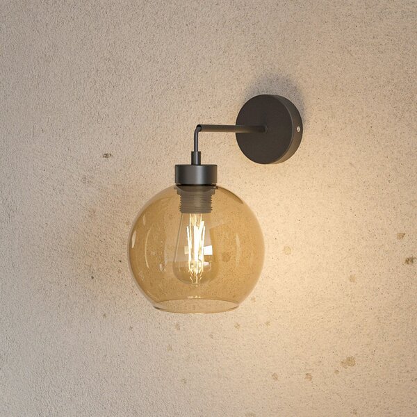 TK Lighting Zidna svjetiljka Cubus, crna/jantarna, staklo, Ø 18 cm, E27, prigušiva, Smeđa / hrđa, Dnevni boravak/blagovaonica, Staklo, Metak