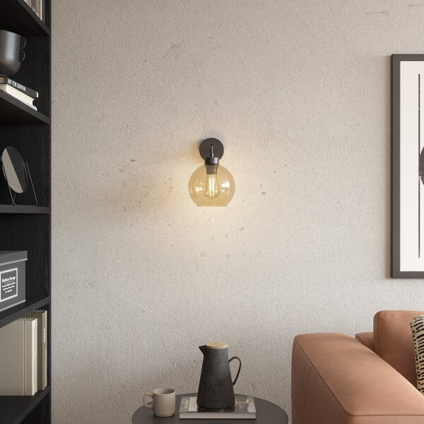TK Lighting Zidna svjetiljka Cubus, crna/jantarna, staklo, Ø 18 cm, E27, prigušiva, Smeđa / hrđa, Dnevni boravak/blagovaonica, Staklo, Metak