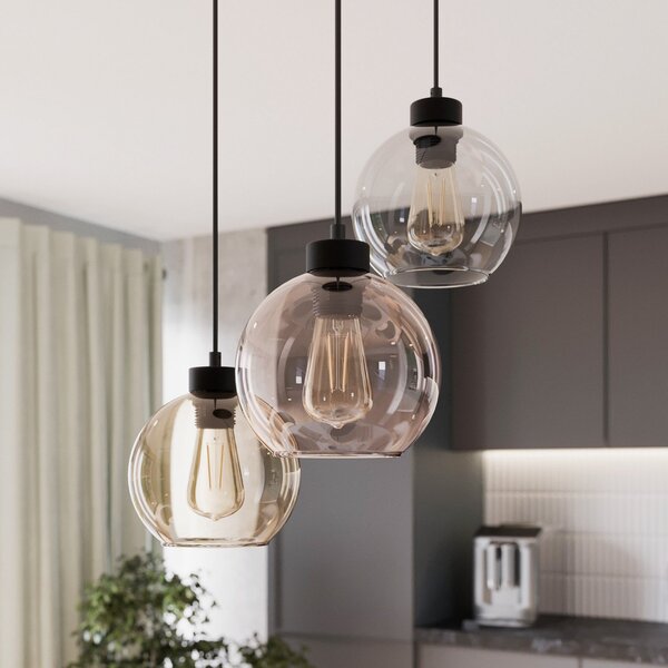 TK Lighting Viseća svjetiljka Cubus, Ø 50 cm, 3 žarulje, prozirna/medeno smeđa, staklo, prigušiva, Višebojno, Dnevni boravak/blagovaonica, Staklo