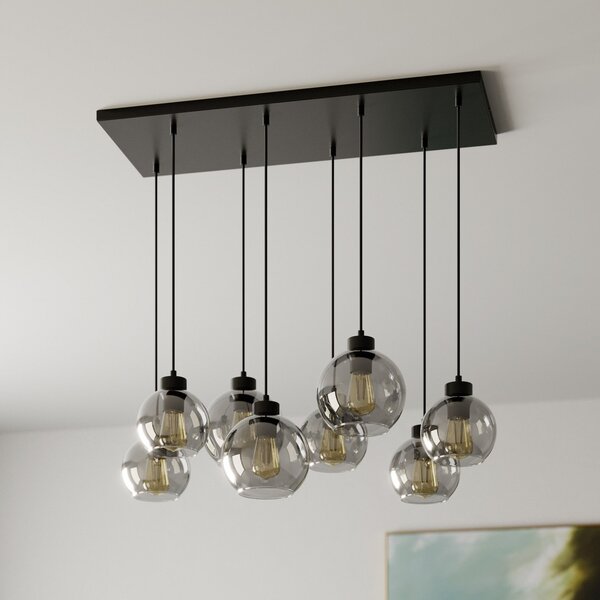 TK Lighting Viseća svjetiljka Cubus, duljine 95 cm, 8 žarulja, dimno siva, staklo, prigušiva, Sivo, Dnevni boravak/blagovaonica, Staklo