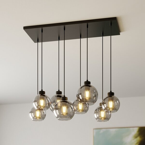 TK Lighting Viseća svjetiljka Cubus, duljine 95 cm, 8 žarulja, dimno siva, staklo, prigušiva, Sivo, Dnevni boravak/blagovaonica, Staklo