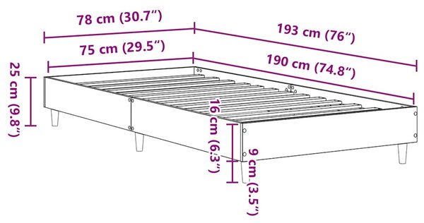 Okvir kreveta bez madraca staro drvo 75x190cm konstruirano drvo - Smeđa / 75 x 190 cm