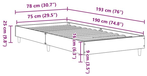 Okvir kreveta bez madraca dimljeni hrast 75x190 cm - Smeđa / 75 x 190 cm