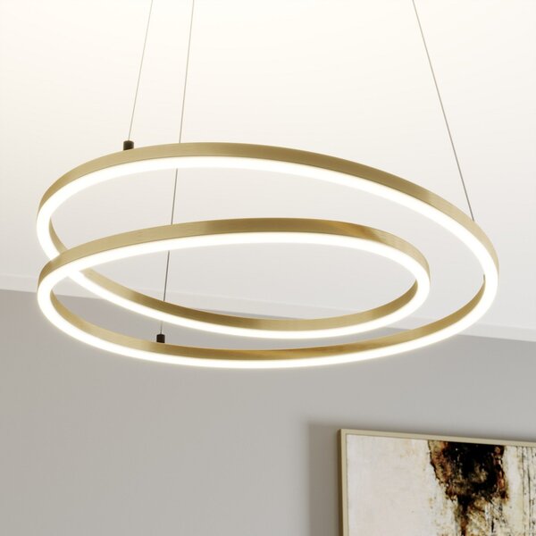 Lindby LED viseća lampa Davian, boja mesinga, 49 cm, prigušiva, prigušiva, Zlato / mjed, Dnevni boravak/blagovaonica, Aluminij