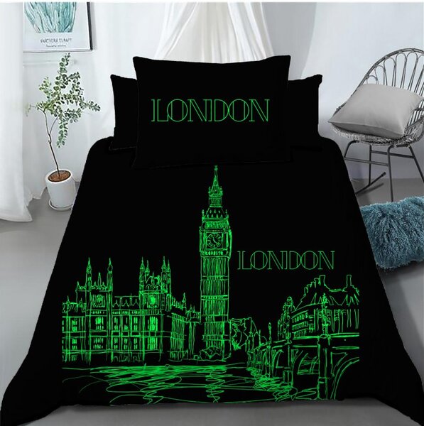 Svijetleća pamučna posteljina DAN U PARIZU, NOĆ U LONDONU bijela Dimenzije posteljine: 70 x 90 cm | 140 x 200 cm