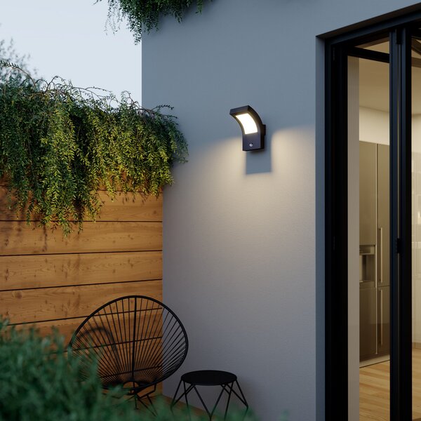 Arcchio LED vanjska zidna svjetiljka Advik, antracit, IP54, senzor, Crno, Aluminij