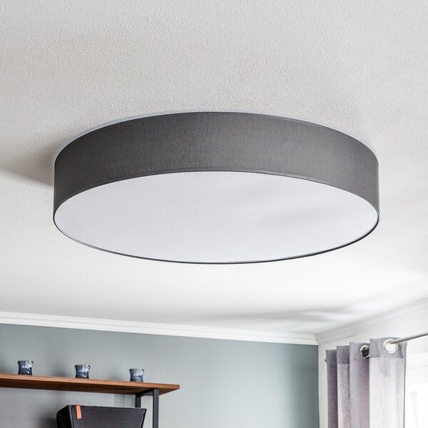 TK Lighting Stropna svjetiljka Rondo, siva Ø 80 cm, prigušiva, Sivo, spavaća soba, Tkanina / tekstil