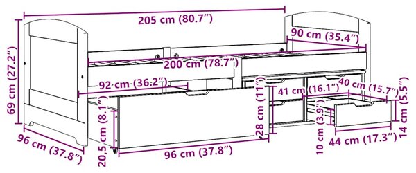 Dnevni krevet s 5 ladica bez madraca IRUN bijelo&roza 90x200 cm - Ružičasti / N/A