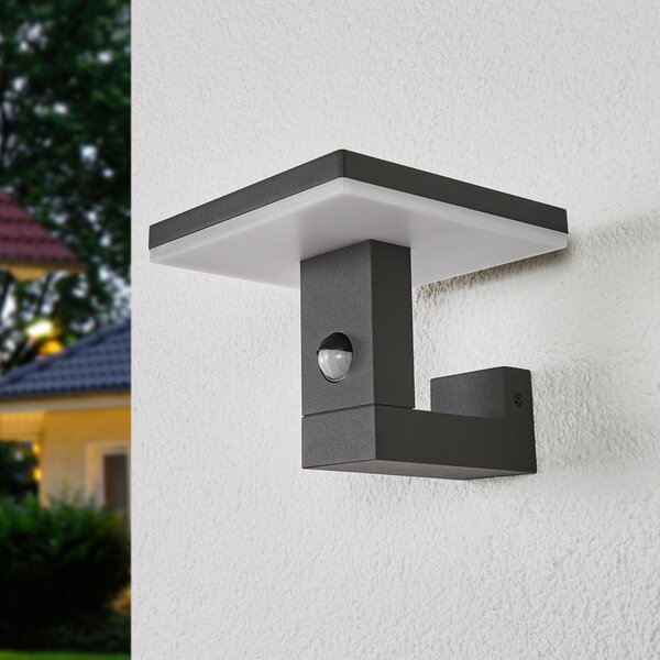Lucande LED vanjska zidna svjetiljka Olesia, 15 cm, senzor, IP54, Crno, Aluminij