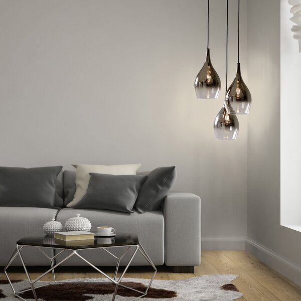 Paul Neuhaus viseća lampa Pilua, dimno siva, staklo, 30 cm, 3 svjetla., prigušiva, Sivo, Dnevni boravak/blagovaonica, Staklo, Zavjese u paketu
